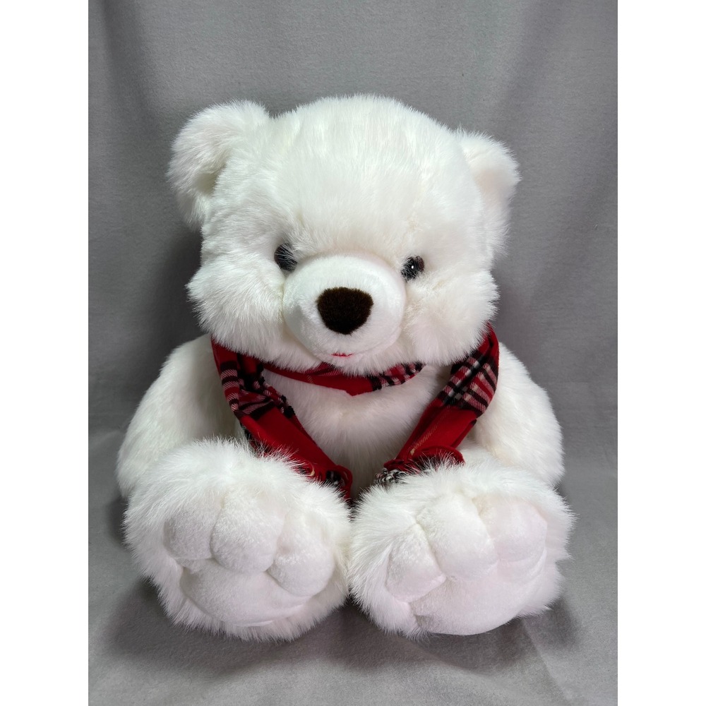 Vintage 1995 Holiday JCPenney Collection Stuffed Bear White‎ Red Plaid Scarf 23"